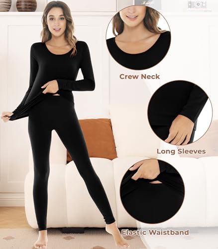 Image of NACHILA Thermal Underwear for Women-Viscose Made from Bamboo,Soft Long Johns Set Base Layer Pajamas Set Long Sleeve Pjs