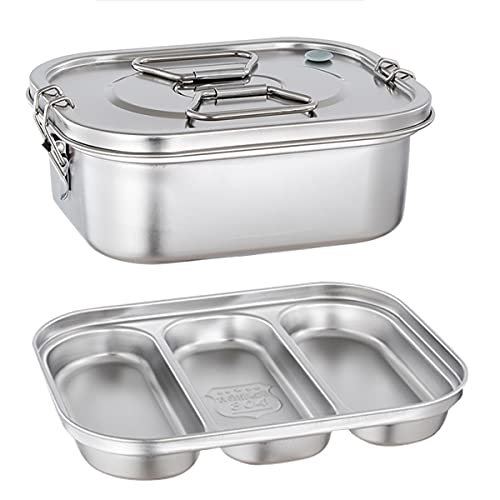 AIYoo 2 Tier Metal Bento Box for Adults - 304 Stainless Steel 4 Sections Lunch Containers Food Bento Lunch Boxes with Leakproof Lid and Secure Locks - 1800ML/61oz