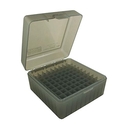 MTM Plastic Ammo Box, Clear Smoke 100 Round 223/5.56 / More