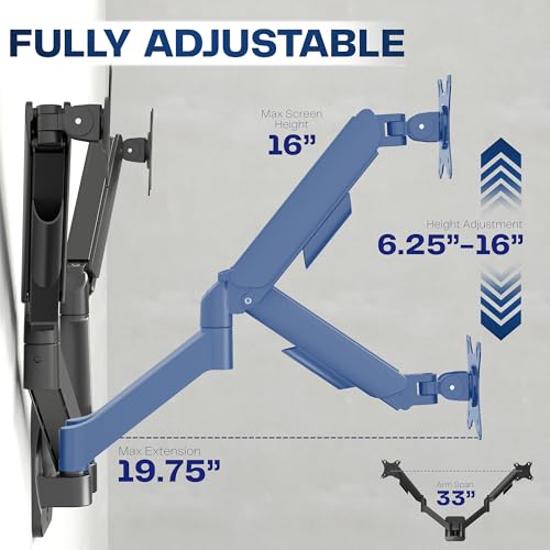 Image of VIVO Height Adjustable Mechanical Extended Arm Dual Monitor Wall Mount Full Motion Articulating, Fits 2 Screens 17 to 32 inches, Black, MOUNT-V002G