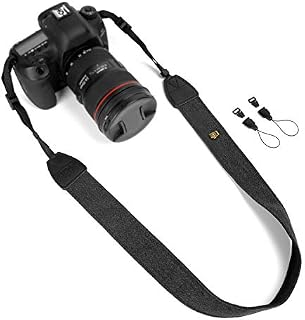 WANBY Weave Camera Canvas Neck Shoulder Camera Strap with Quick Release Buckles Vintage Print Soft Camera Straps for Women Men All DSLR SLR Cameras (Black)