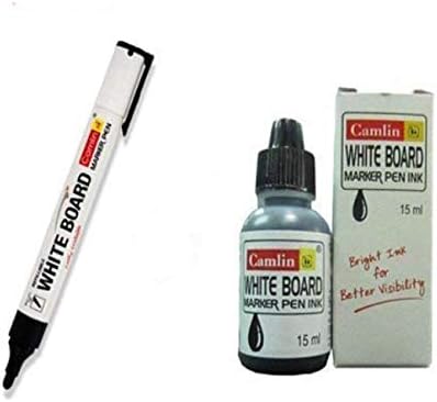 CAMLIN KOKUYO WHITE BOARD MARKER + CAMLIN Marker Ink 15ml RED Black Blue Green (Black)