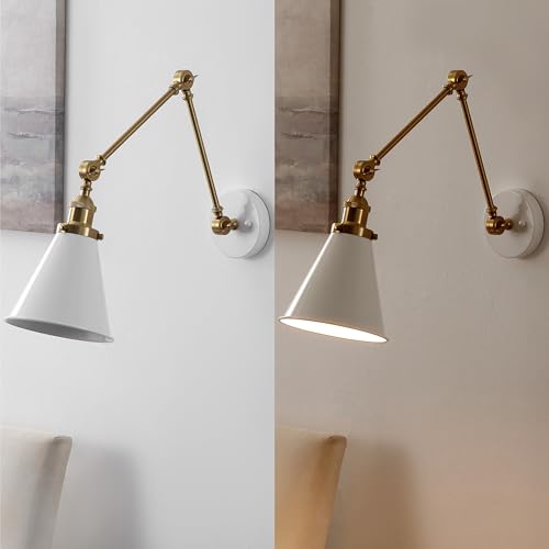 Image of JONATHAN Y Rover 1-Light Wall Sconce 7 inch, White /Brass Gold