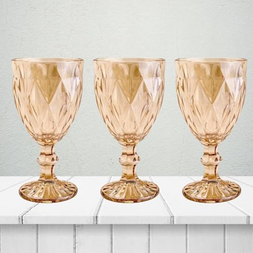 Liz KO Jogo 6 Taças Ambar Diamond Dourado Água Vinho Suco