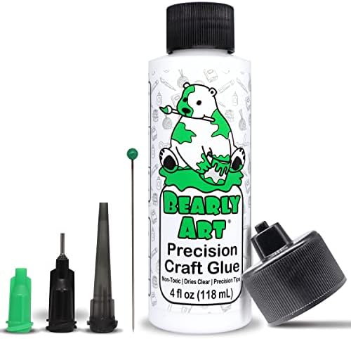 Bearly Art Precision Craft Glue - The Original - 4fl oz - Tip Kit Included - Dries Clear - Metal Tip - Wrinkle Resistant - Flexible and Crack Resistant - Strong Hold Adhesive - Made in USA