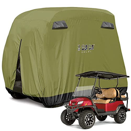 10L0L Funda para carrito de golf para 4 pasajeros, compatible con EZGO/Club Car/Yamaha, 400D, resistente al agua, resistente al viento, resistente al sol, color verde militar Cover