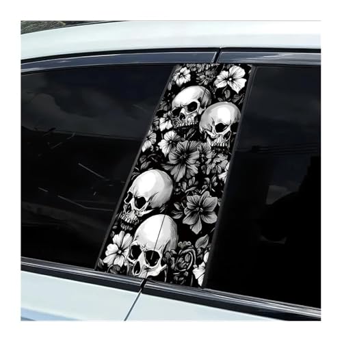 Film protecteur vinyle crâne et fleurs pour colonne de voiture 2 pièces