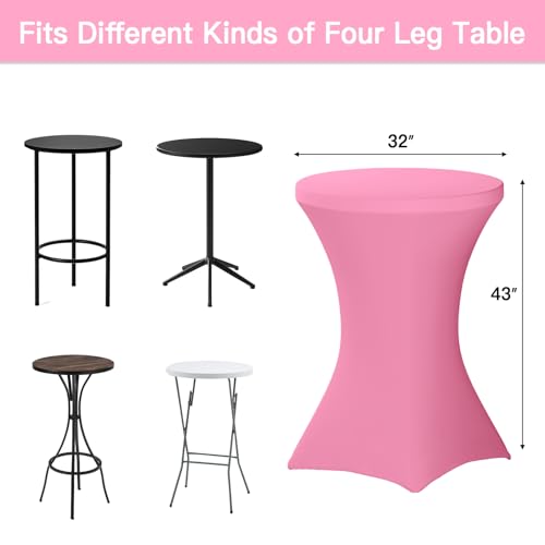 Image of Fixwal 4 Pack Spandex Cocktail Table Covers, 32x43 Inch Pink Fitted Stretch Highboy Round Cover Table Cloth for Party, Bar, Pub, Wedding, Banquet