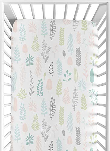Image of Sweet Jojo Designs Pink and Grey Tropical Leaf Girl Baby or Toddler Nursery Fitted Crib Sheet - Blush, Turquoise, Gray and Green Botanical Rainforest Jungle Sloth Collection