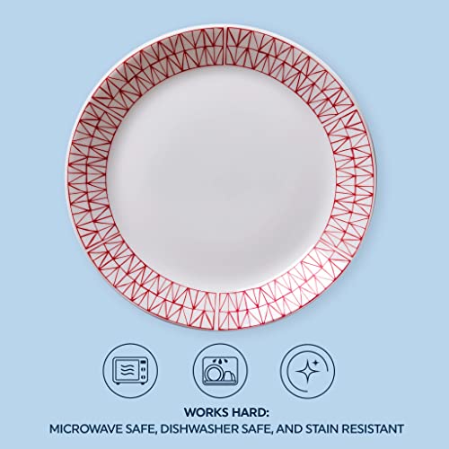 Corelle Everyday Expressions 4-Pc Dining Plates Set, Service For 4, Durable And Eco-Friendly 10-1/2-Inch , Higher Rim Glass Dinner Plate , Microwave And Dishwasher Safe, Graphic Stitch #TOP3