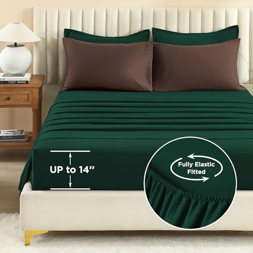 Image of Litanika Full Comforter Sets Brown Emerald Green- 7 Pieces Bed in a Bag Beddding Sets, Solid Lightweight Bed Set with Comforter, Sheets, Pillowcases & Shams