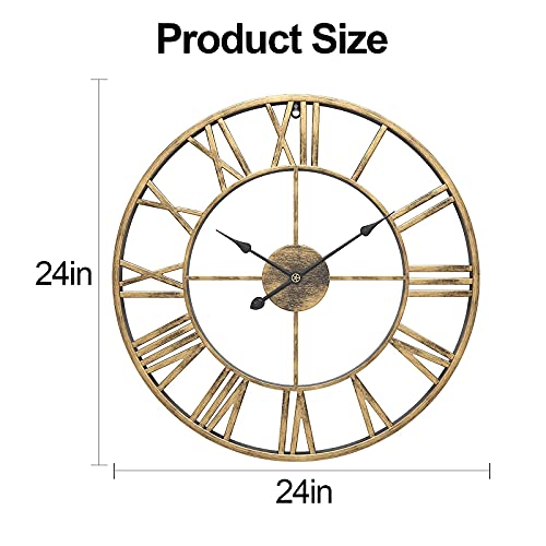 Eurson Large Wall Clocks Non-Ticking Silent 24 Inch Battery Operated Oversized Metal Round Roman Numerals European Industrial Wall Clocks For Home Kitchen Living Room Office Decor (24 Inch, Bronze) #TOP4