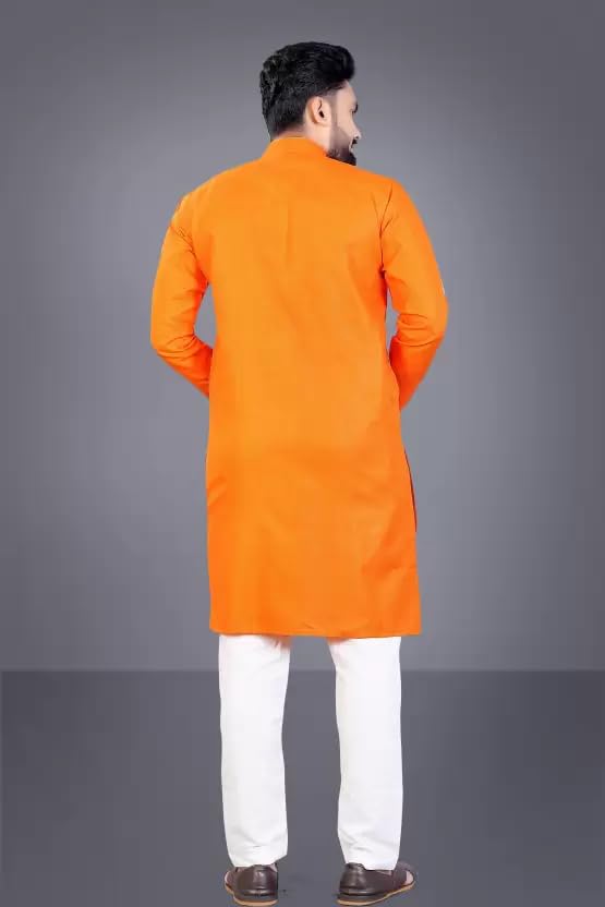 Image of weltpocket Men's Cotton Blend Solid Straight Kurta Pyjama