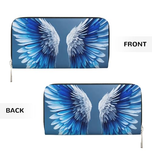 Angel Wing print Leather Wallet for Women Men,Women's Leather Clutch Wallet with Zip,Large Capacity3