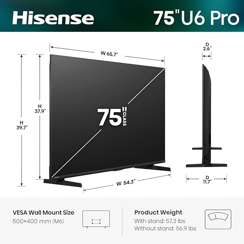 Hisense 75" U6 Pro Series Mini‑LED 4K UHD HDR Gaming AI Smart Fire TV (75U6SF Pro, 2026 New) – Hi-QLED, Native 144Hz, Motion Rate 480, Dolby Vision IQ,· Atmos, HDR10+, Glare-Free, Alexa+ - Image 3