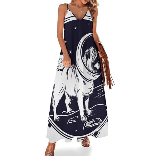 Robe maxi pour voyages et plage : robe longue pour femme été sans manches motif carlin spatial