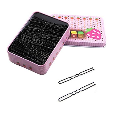 200pcs U Hair Pins, BetterJonny 6cm Long Bun Pins Bobby Hair Slides Grips Clips Black With Metal Box Cover