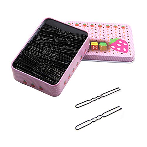 200 Horquillas para el Pelo en U, BetterJonny 6cm Horquillas en Forma de U Cabello Pinzas Horquillas Onduladas Invisible Horquilla Pelo Horquillas de Clips con Caja de Metal para Mujeres Niñas, Negro Cover