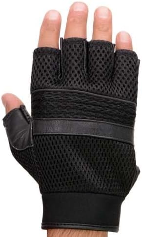 Miniatura 8 de Guantes sin dedos de cuero perforado negro para hombre Milwaukee Leather MG7504 con palma de gel y ribetes reflectantes para motocicleta