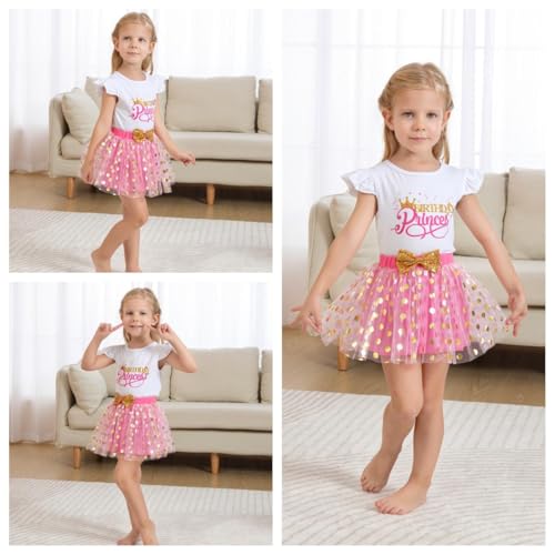 Toddler Kids Baby Girls Birthday Princess Outfits Dress Vest Sleeveless Shirts Tank Top Dot Mesh Tutu Skirt 2PCS3