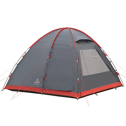 JUSTCAMP-Kuppelzelt-Newport-3-Familienzelt-3-Personen-Grau-2-Meter-Stehhoehe-2-Eingaenge