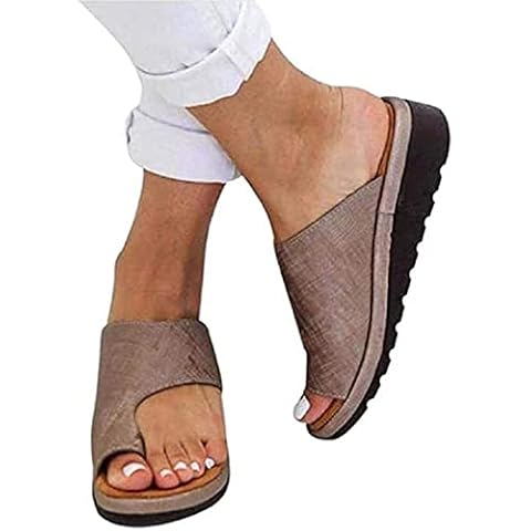 FMOGE Women's Orthopedic Open Toe Leather Sandal, Orthopedic Bunion Corrector Sandals for Summer Outdoor Hiking Walking Beach Cover