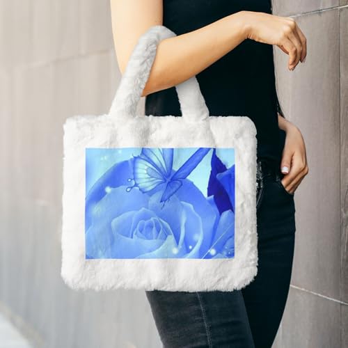 Sac à main en peluche imprimé papillons roses texture douce