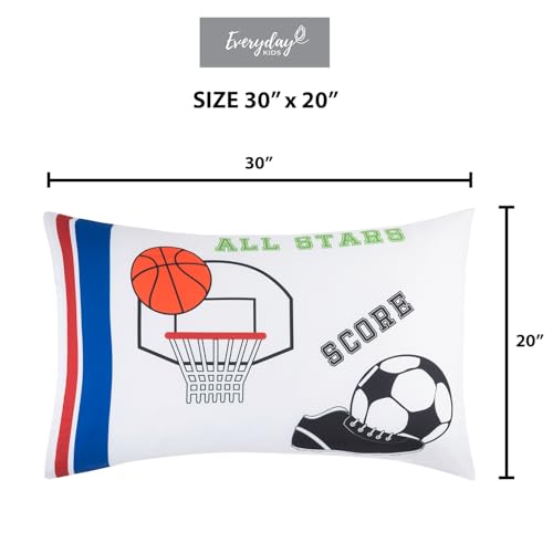 Image of Everyday Kids 2-Pack Standard Size Pillowcases fit Pillows 20 x 26 inch -100% Soft Breathable Microfiber - Perfect for Toddler Little Boy Twin /Full Size Bed - Sports
