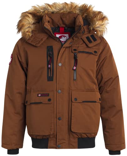 CANADA WEATHER GEAR Mens Winter Coats - Heavyweight Bomber Parka Jacket with Faux Fur Hood, Size Large, Oak