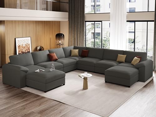 Image of EASE MOOSE Oversized U Shaped Couch,Modular Sectional Convertible Sofa with Wide Deep,Extra Large Faux Leather Scratch Resistant Modern Couch for Big Spaces,Grey