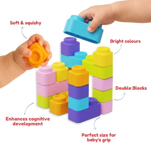 Image of Squishy Building Blocks, 21 Pcs, Non-Toxic Teething Toy, Infants 5M+
