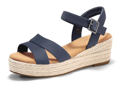 Image of Coutgo Womens Wedge Platform Sandals Espadrille Heels Open Toe Buckle Ankle Strap Summer Shoes