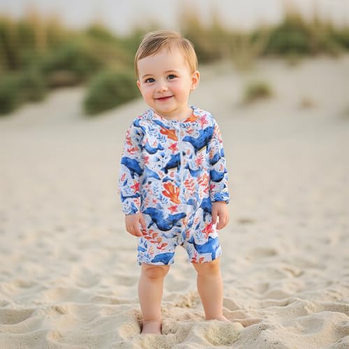 Toddler Boy Swimsuit Shark Print Long Sleeve One Piece Zipper Swimwear Infant Rash Guard Bathing Suit Beachwear2