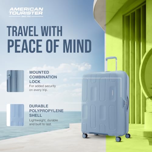 Image of American Tourister Ivy 2.0|Large Size Check-in Spinner Trolley Bag (79 cm)|360 8 Wheel Travel Luggage|Hard Case Polypropylene (PP) Suitcase|Combination Lock|Blue Frog