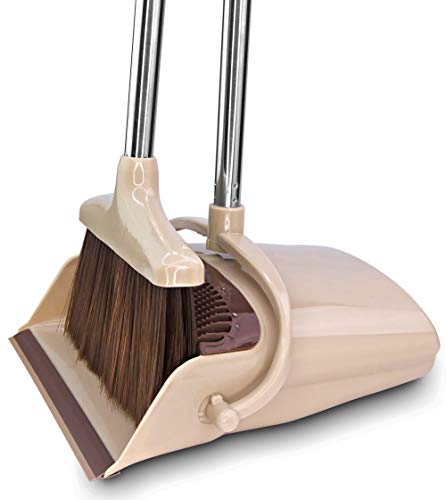 BELLEFORD Broom and Dustpan Set [2020] Stand Up Brush and Dust Pan Combo for Upright Cleaning - Remove Hair with Built-in Wisp Scraper - Kitchen, Outdoor, Hardwood Floor & Garage Tiles Clean Supplies