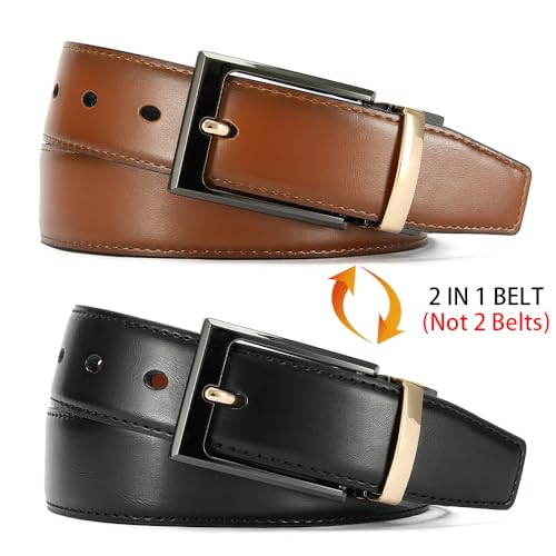 Image of DOOPAI Reversible Leather Belt for Men 1.25 inch - Dual Sided Dress and Casual Belt, Trim to Fit, 2 Styles in One Belt