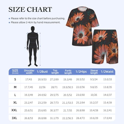 Ensemble pyjama homme manches courtes chrysanthème orange Premium - 4