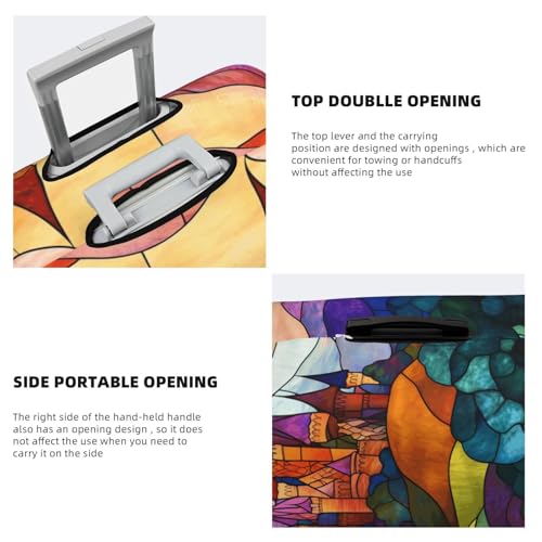 Stained Glass Medieval Castle Elastic Travel Luggage Covers Dustproof Scratch-Resistant Suitcase Protector Fit 22-24 Inch3