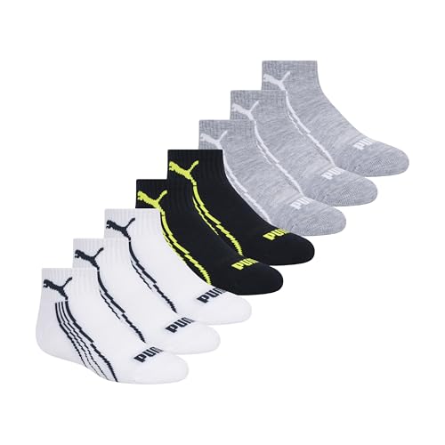 PUMA Boys' Quarter Crew Socks (8-Pack), White/Blue, 7-8.5 - image 1