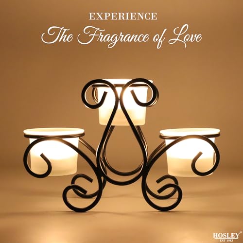 Image of HOSLEY Frosted Glass Tealight Candle Holders| Black Tealight Candle Holders with Glass Holders Perfect for Home Decor Tabletop Centerpiece| Pack of 1 with Pack of 3 Tealights