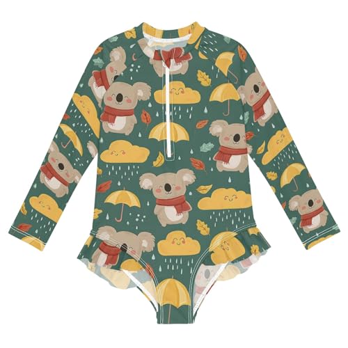 ALAZA Toddler Swimsuit Girl Bathing Suit Swimwear Rash Guard Koala Umbrella Long Sleeve 3T