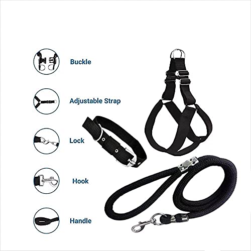 Image of Combo Pack of Padded Chest Belt Breathable,Adjustable Neck Collar and Durable Rope for Your Pet Dogs for All Breeds (Large (1.25 inch), Black)