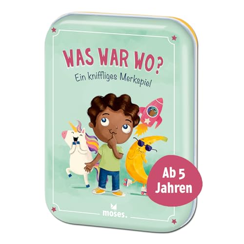 moses.90165 Was war wo? Zeitloses Merkspiel für die ganze Familie kurzweiliges Kinderspiel lustigen Illustrationen Reisespiel für Kinder ab 4 Jahren Brown