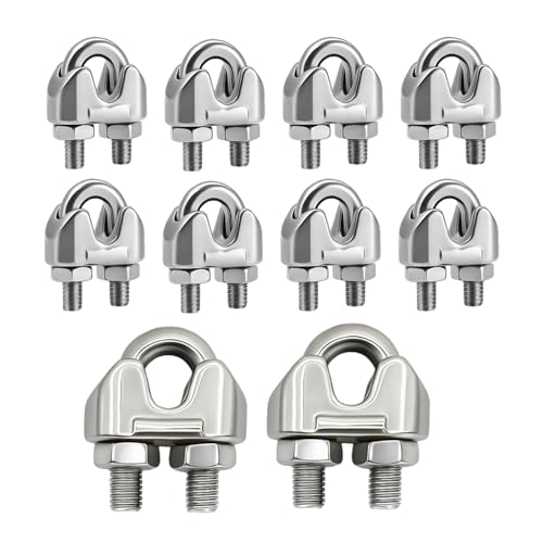 ALLY-MAGIC Abrazaderas de cuerda de 3 mm, 10 unidades M3 de acero inoxidable, abrazaderas de cuerda en U para cable de acero, tensor de tendedero para toldo, fijado E21-GSSJT