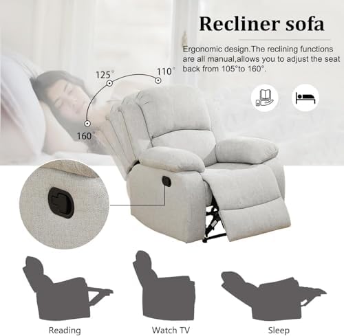 Image of Oversized Recliner Chair, Leather Recliner Chairs with Home Theater Seating, Extra Wide Lazy Boy Reclining Chairs for Adults Reading Gaming Leisure Relax, Bedroom, Grey White