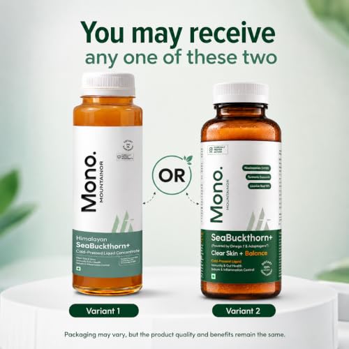 Image of Mono Sea Buckthorn Juice | India's 1st for Acne Clear Skin & Glow | 3rd Party Lab Tested | Helps Immunity & Gut Health | Omega-3 6 7 9, Niacinamide( Vit B3) , Zinc & Curcumin 95% | 300ml | No Added Sugar