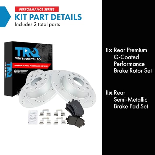 Image of TRQ Performance Rear Brake Pad and Rotor Set Semi Metallic G Coated Rotors Compatible with 2010 Volkswagen Golf 2011 2017 GTI