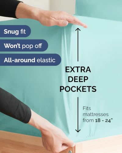 Image of Extra Deep Flex Top Split Head King Sheet Set - 6 Piece Breathable and Cooling Sheets - Hotel Luxury Bedding for Women, Men, Kids & Teens - Easy Secure Fit - Extra Deep Pockets - Spa Blue