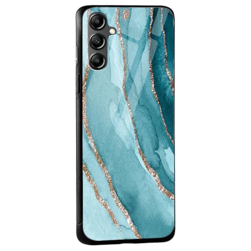 Image of COLORflow Back Cover Compatible with Samsung Galaxy A14 5G / 4G | Blue Marble Golden Stripes | Shockproof TPU Bumper Cover with Camera Protection Back Cover