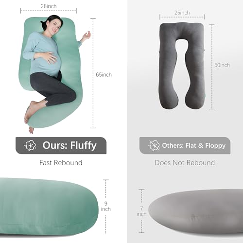 Image of MOON PARK Pregnancy Pillows for Sleeping - U Shaped Full Body Maternity Pillow with Removable Cover - Support for Back, Legs, Belly, HIPS - 65 Inch - Turquoise - Cooling Cover